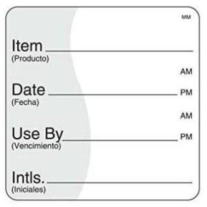 Item, Date, Use By Removable Food Safety Labels